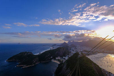 Aerial view of sea against cloudy sky