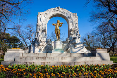 Monument to johann strauss ii at stadtpark in a beautiful early spring day