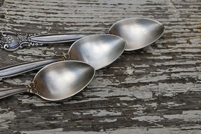 High angle view of spoons on table