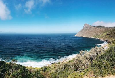 Scenic view of sea against blue sky