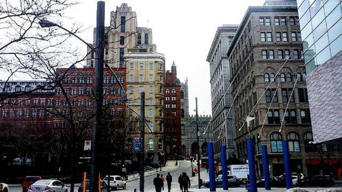 City street with buildings in background