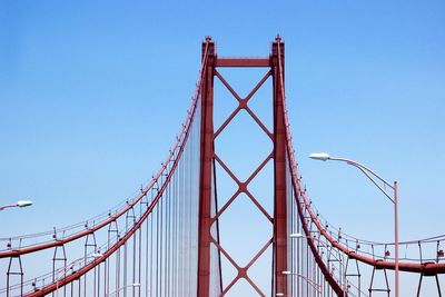 Low angle view of metal structure against blue sky