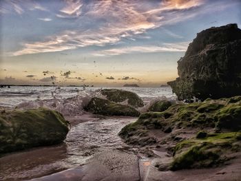 Scenic view of sea against sky during sunset
