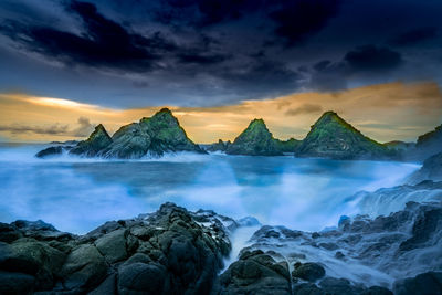 Panoramic view of sea against sky during sunset