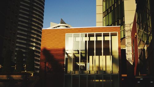 Exterior of modern buildings against clear sky