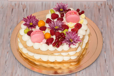 High angle view of cake on table