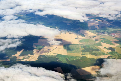 Aerial view of landscape against sky during winter