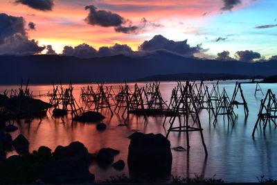 Scenic view of lake against sky during sunset