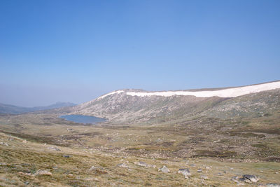 Scenic view of landscape against clear blue sky