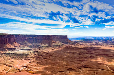 Rock formations on landscape against cloudy sky