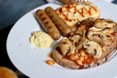 High angle view of breakfast served on table