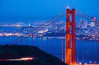 View of suspension bridge at night