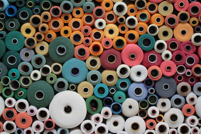 Full frame shot of colorful spools