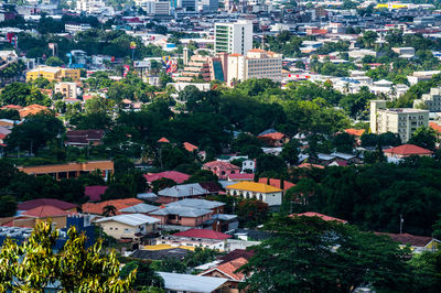 High angle view of buildings in city