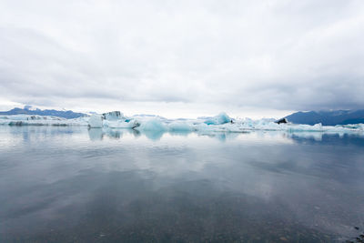 Scenic view of frozen lake against sky