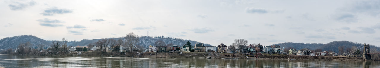 Panoramic view of sailboats in lake against sky