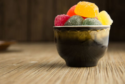 Close-up of dessert on table