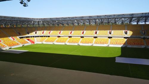 Soccer field against sky