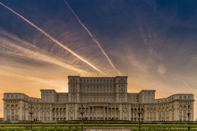 Low angle view of office building against sky