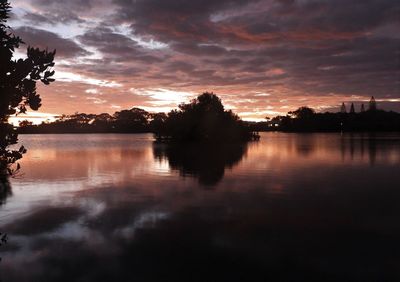 Scenic view of lake against sky during sunset