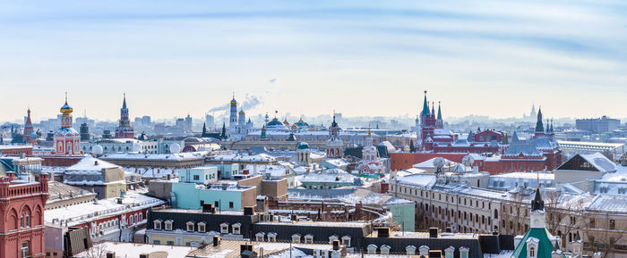 High angle view of buildings in town