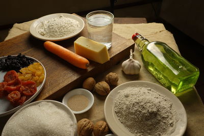 High angle view of food on table