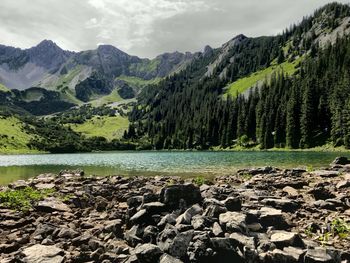 Scenic view of rocky mountains against sky