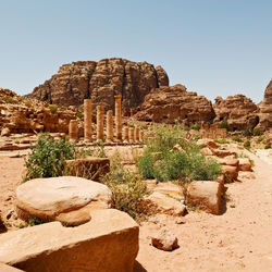 View of rock formation against clear sky