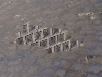 Close-up high angle view of brick wall