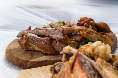 Close-up of meal served on table