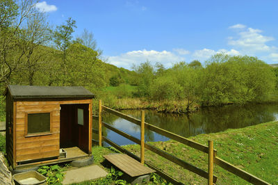 Free range chicken coop at the side of the river tame in friezland in the peak district 