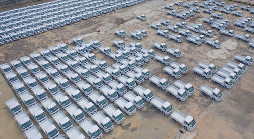 Aerial view of trucks parked outdoors