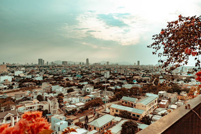 High angle view of townscape against sky