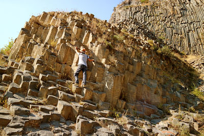 Low angle view of rocks on rock formation