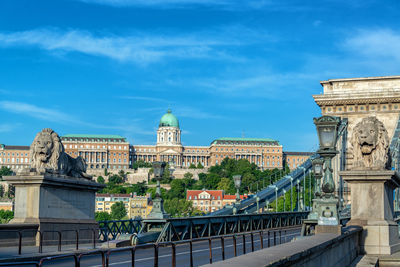 Buildings in city against cloudy sky