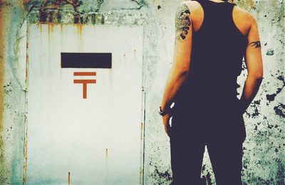 Close-up of man with umbrella