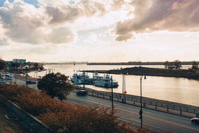 High angle view of bridge over river against sky