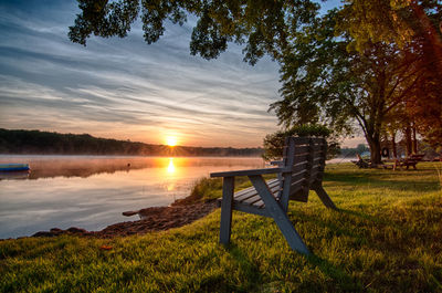 Scenic view of lake against sky during sunset