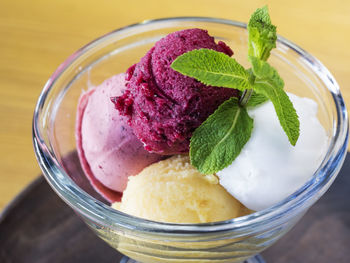 High angle view of ice cream in bowl