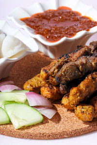 High angle view of food in plate on table