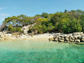 Scenic view of sea against clear sky