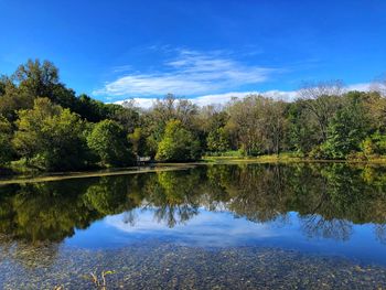 Reflection of trees in lake against sky