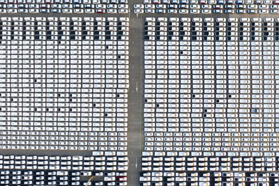 Aerial view of cars in parking lot