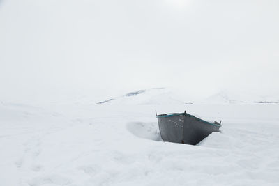 Snow covered landscape against sky