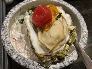 High angle view of ice cream in bowl