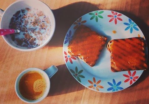 food and drink, freshness, table, indoors, food, plate, ready-to-eat, still life, bowl, drink, healthy eating, high angle view, serving size, refreshment, spoon, directly above, indulgence, coffee cup, served, soup