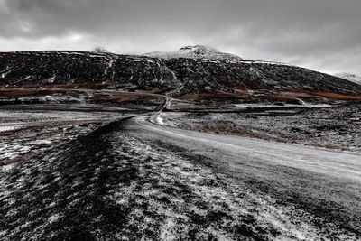 Snow covered landscape against sky
