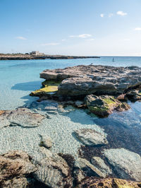 Rocks on beach against sky