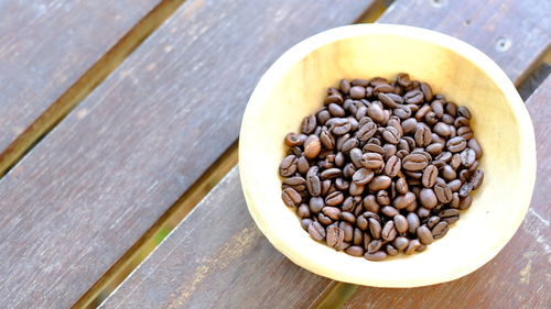 High angle view of coffee beans on table