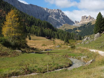 Scenic view of landscape and mountains against sky